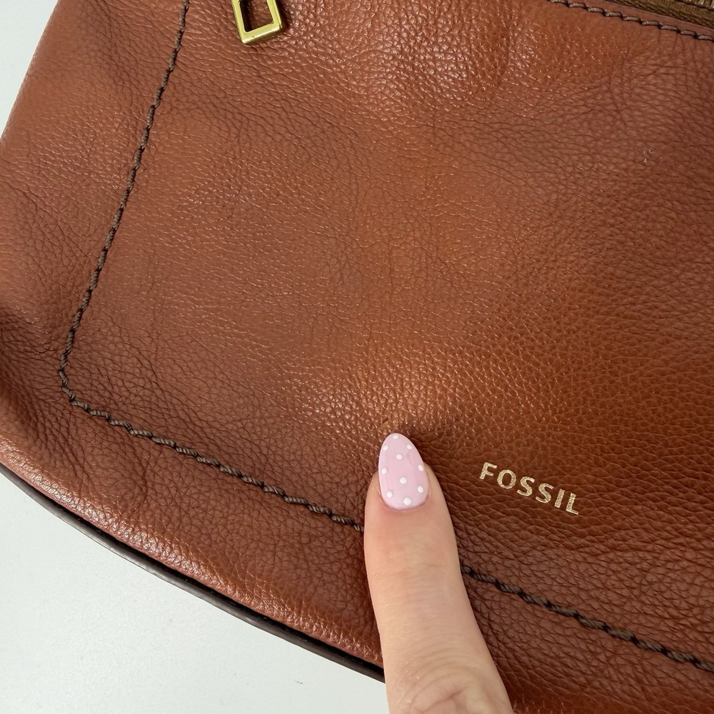 Fossil Brown Leather Crossbody Purse Shoulder Bag Minimalist Pebbled Medium - Picture 12 of 15